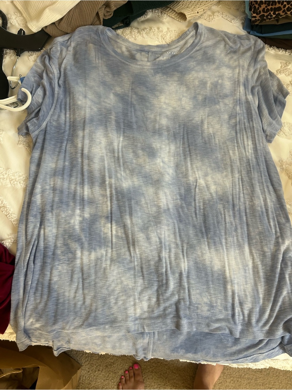 American Eagle Light Blue Tie-Dye Short Sleeve Women's Tunic Top
